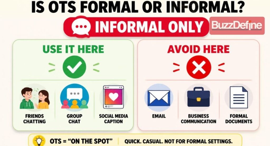 Is OTS formal or informal in texting, casual vs professional use guide