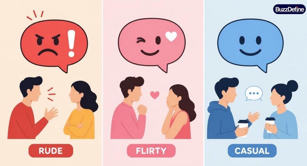 Is SH rude, flirty, or casual in text messages, three tone examples
