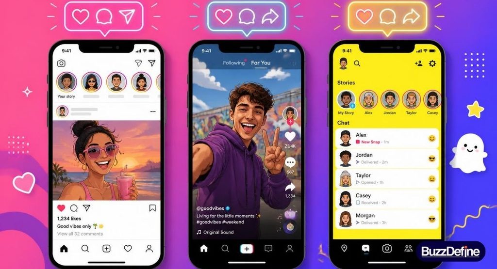 LCR meaning on social media shown across Instagram, TikTok, and Snapchat