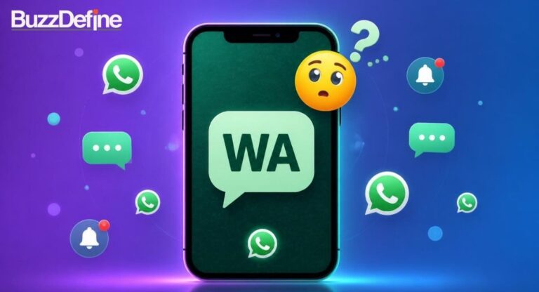 WA in text meaning shown on a phone chat bubble with WhatsApp icon