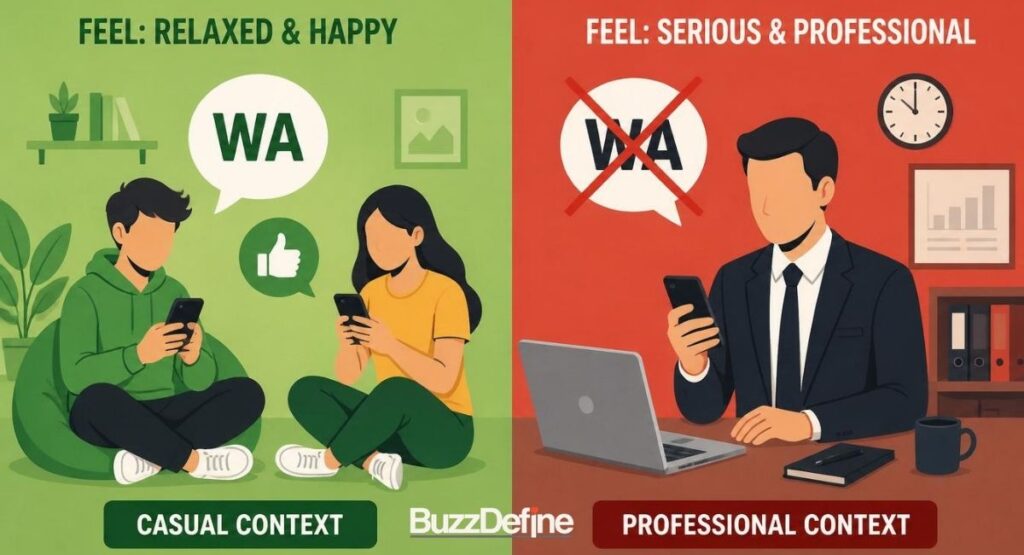 when to use WA versus when to avoid it in casual and professional texting