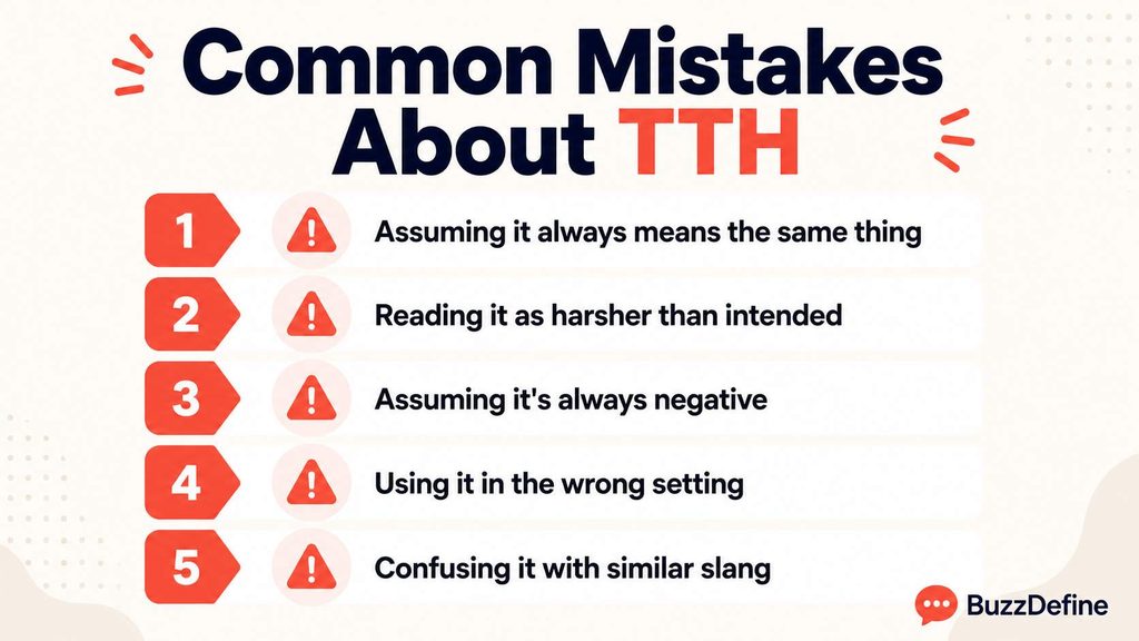 Infographic listing 5 common mistakes people make about TTH meaning in text