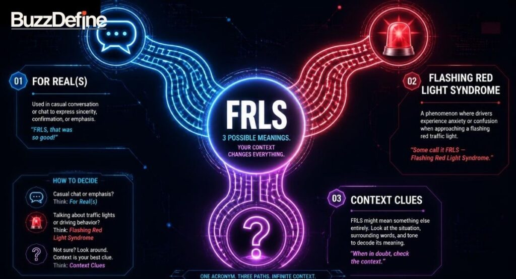 Infographic showing the 3 meanings of FRLS in text and social media