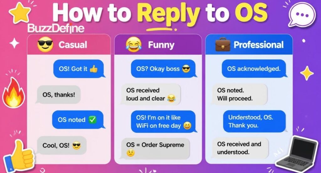 How to reply to OS in text with casual funny and professional example messages