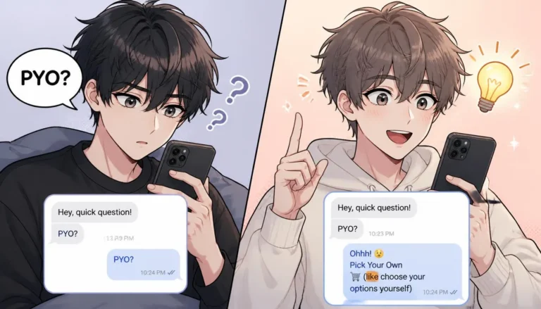 what does PYO mean in text - manga style illustration of texting confusion
