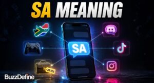 SA meaning in text explained with South Africa, gaming, and job title icons