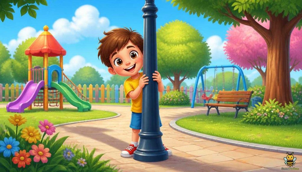 Clean skinny jokes for kids illustration of a thin kid playing hide and seek