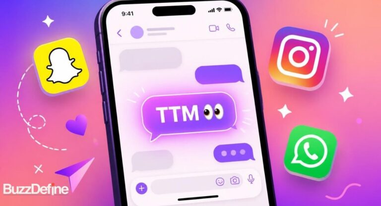 TTM meaning in text explained, showing Talk To Me abbreviation used on Snapchat, Instagram, TikTok and WhatsApp chats