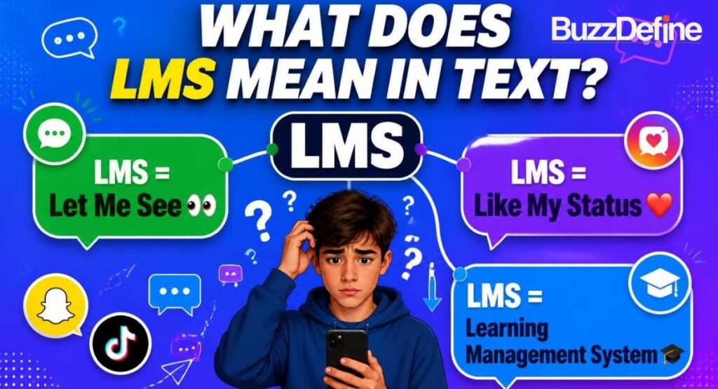 What does LMS mean in text showing Let Me See, Like My Status and Learning Management System meanings.