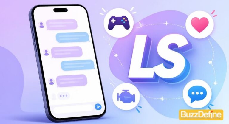 What does LS mean in text — smartphone chat illustration showing common texting abbreviations and internet slang meanings