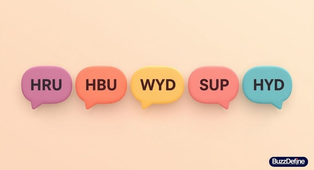 Comparison of HRU with similar chat terms like HBU, WYD, SUP, and HYD