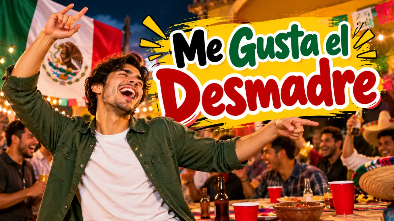 Me gusta el desmadre meaning in Mexican Spanish, showing a lively celebration that represents wild fun and chaos